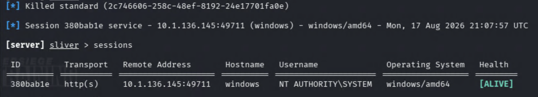 Service persistence survived reboot with SYSTEM access